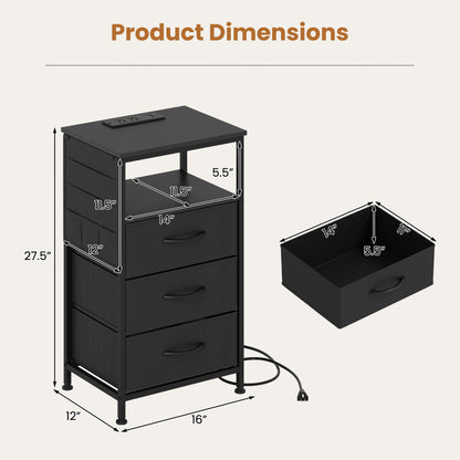 Nightstand With Charging Station, 27.5 Inch, Black Nightstands at Gallery Canada
