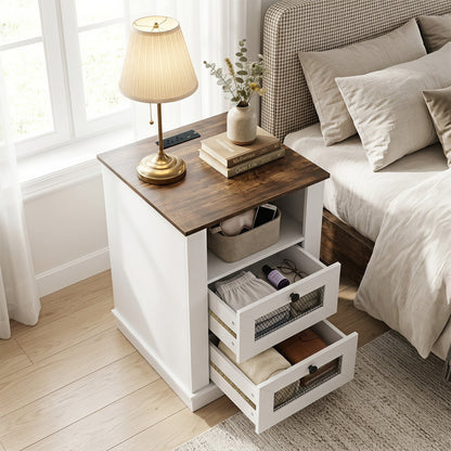 Nightstand with Charging Station, 2 Drawers, Rustic Brown