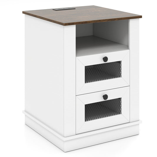 Nightstand with Charging Station, 2 Drawers, Rustic Brown Nightstands Rustic Brown at Gallery Canada