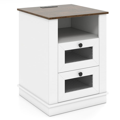 Nightstand with Charging Station, 2 Drawers, Rustic Brown