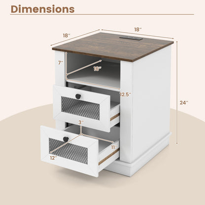 Nightstand with Charging Station, 2 Drawers, Rustic Brown
