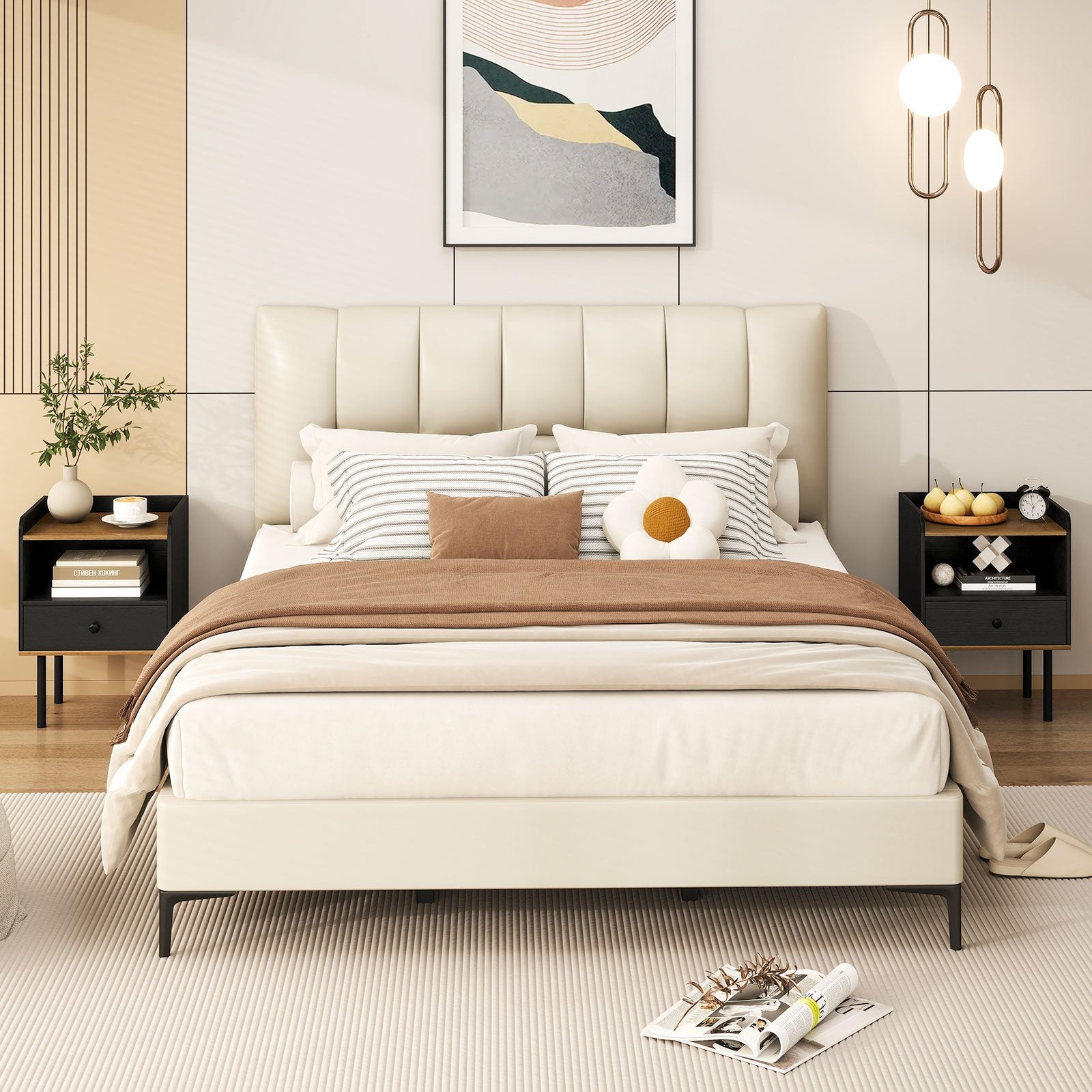 Nightstand with Drawer 3-Tier Sofa Side Table with Open Storage Shelf Set of 2, Black Nightstands at Gallery Canada