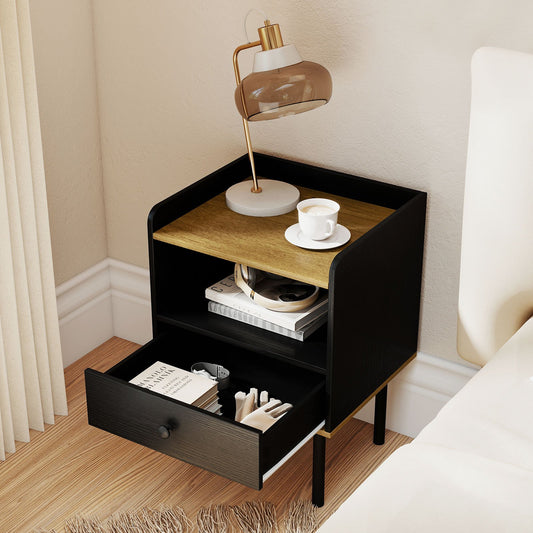 Nightstand with Drawer 3-Tier Sofa Side Table with Open Storage Shelf, Black Nightstands Black at Gallery Canada