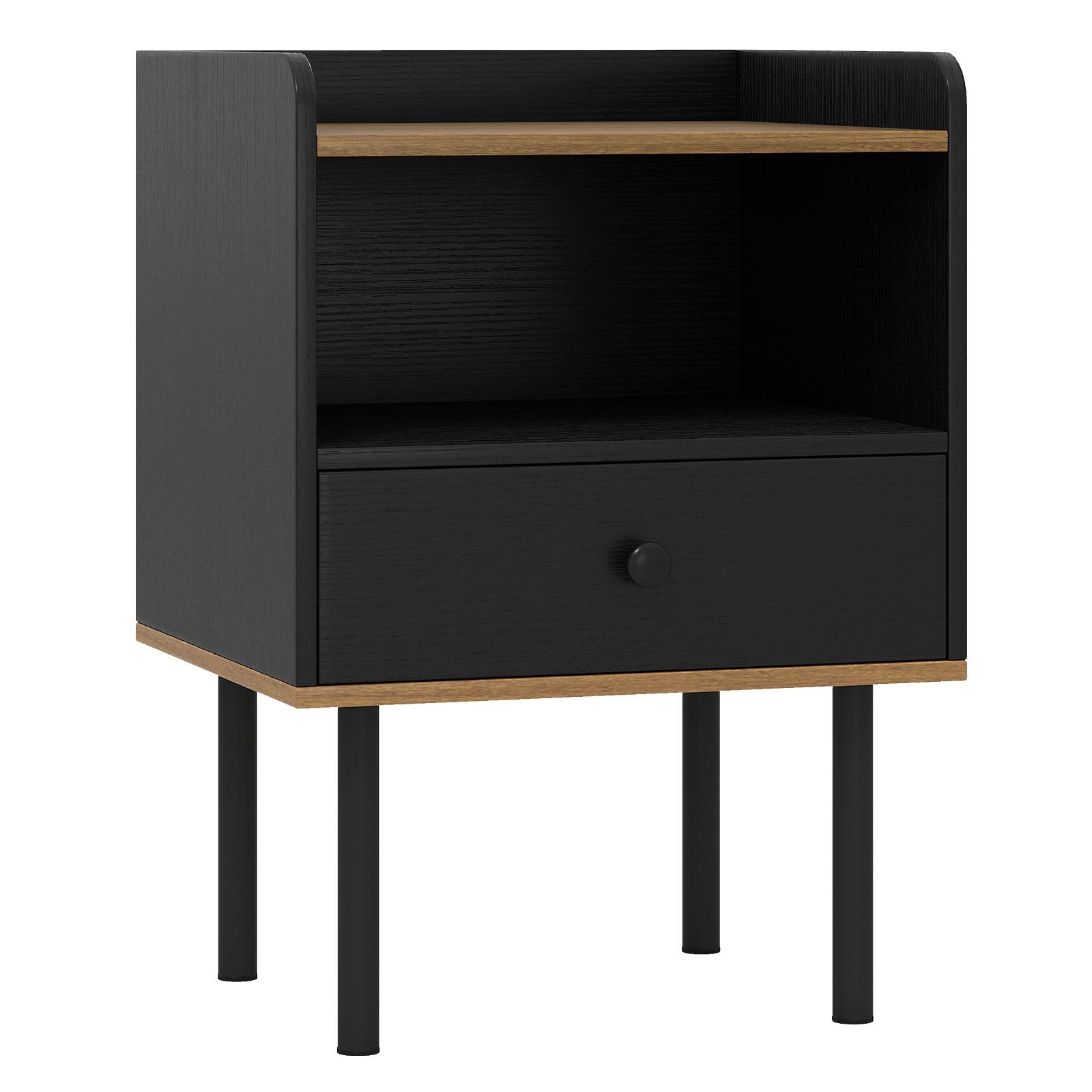 Nightstand with Drawer 3-Tier Sofa Side Table with Open Storage Shelf, Black Nightstands Black at Gallery Canada