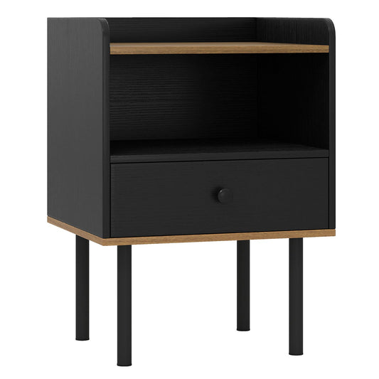 Nightstand with Drawer 3-Tier Sofa Side Table with Open Storage Shelf, Black Nightstands Black at Gallery Canada