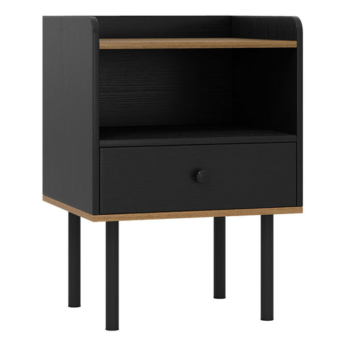 Nightstand with Drawer 3-Tier Sofa Side Table with Open Storage Shelf, Black