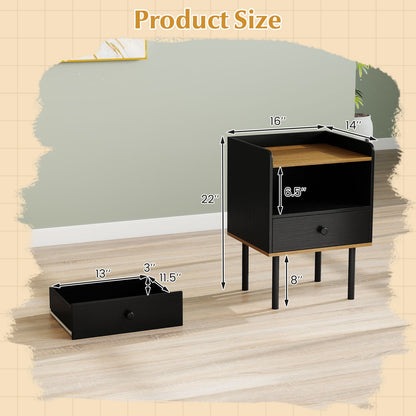 Nightstand with Drawer 3-Tier Sofa Side Table with Open Storage Shelf, Black Nightstands at Gallery Canada