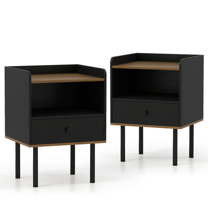 3-Tier Sofa Side Table With Drawer, Open Storage Shelf, Set Of 2, Black Nightstands at Gallery Canada