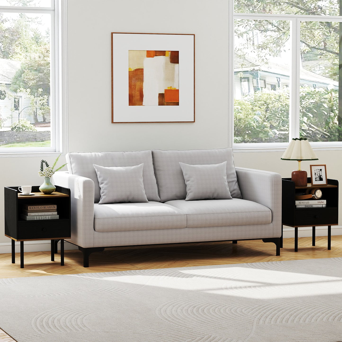 3-Tier Sofa Side Table With Drawer, Open Storage Shelf, Set Of 2, Black Nightstands at Gallery Canada