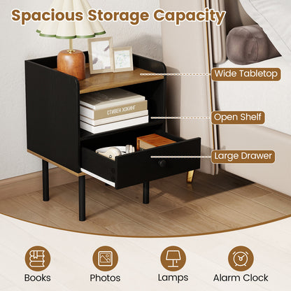 3-Tier Sofa Side Table With Drawer, Open Storage Shelf, Set Of 2, Black Nightstands at Gallery Canada