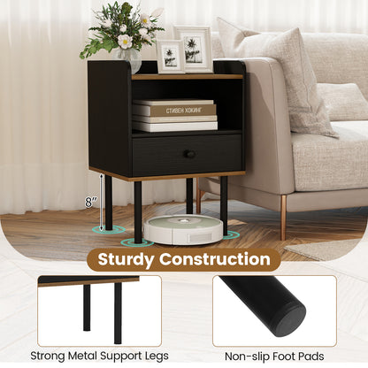 3-Tier Sofa Side Table With Drawer, Open Storage Shelf, Set Of 2, Black Nightstands at Gallery Canada