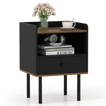 Nightstand with Drawer 3-Tier Sofa Side Table with Open Storage Shelf, Black Nightstands at Gallery Canada