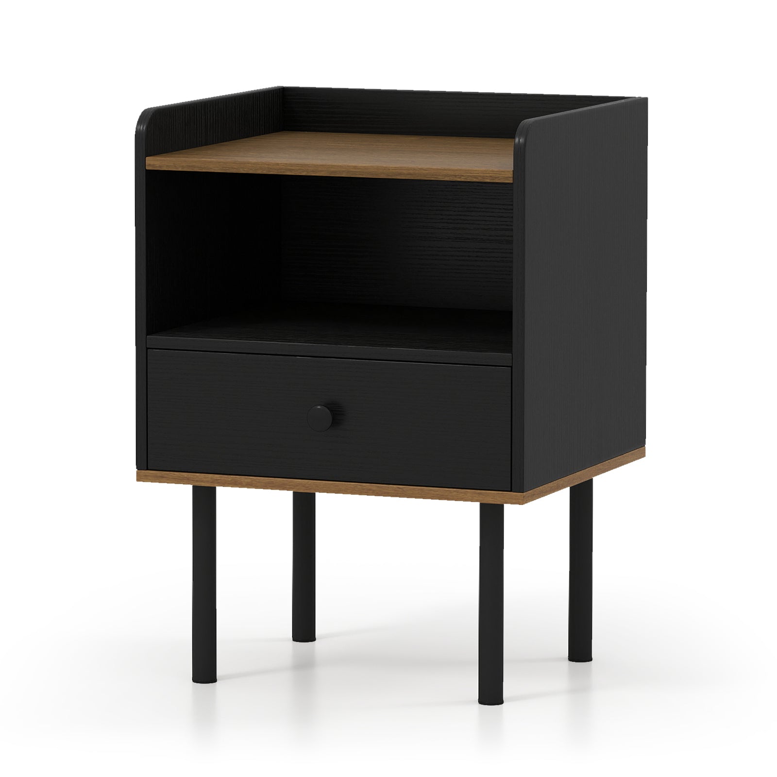 Nightstand with Drawer 3-Tier Sofa Side Table with Open Storage Shelf, Black Nightstands at Gallery Canada