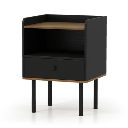 Nightstand with Drawer 3-Tier Sofa Side Table with Open Storage Shelf, Black Nightstands at Gallery Canada