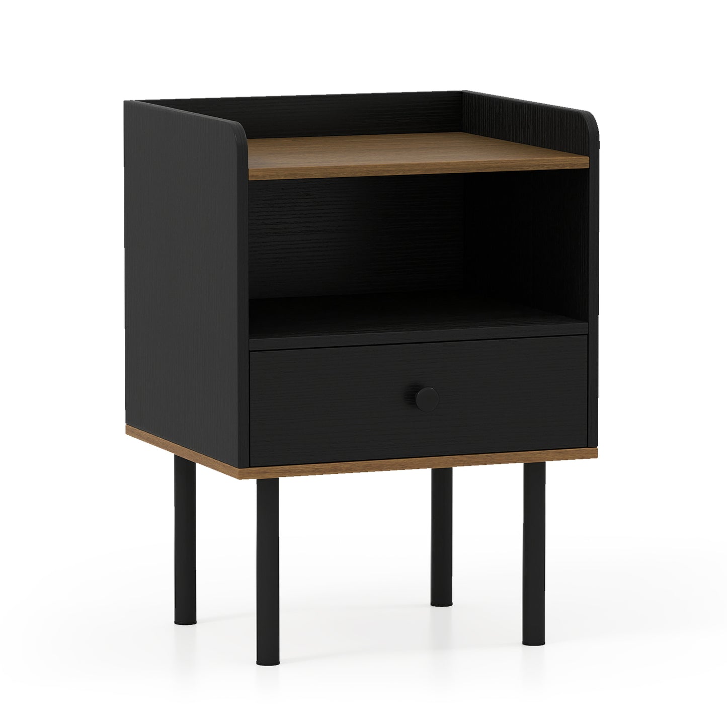 Nightstand with Drawer 3-Tier Sofa Side Table with Open Storage Shelf, Black Nightstands at Gallery Canada