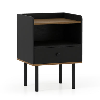 Nightstand with Drawer 3-Tier Sofa Side Table with Open Storage Shelf, Black Nightstands at Gallery Canada