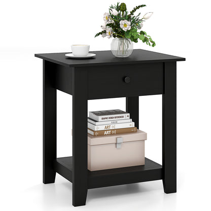 Nightstand with Drawer 3-Tier Modern Bedside Table with Open Shelf and Storage, Black Nightstands at Gallery Canada