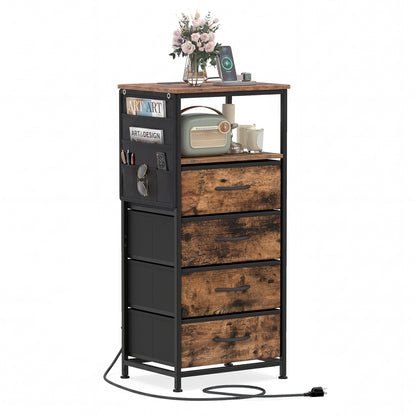 Nightstand with Charging Station, 34" Modern Bedside Table, Rustic Brown Nightstands Rustic Brown at Gallery Canada