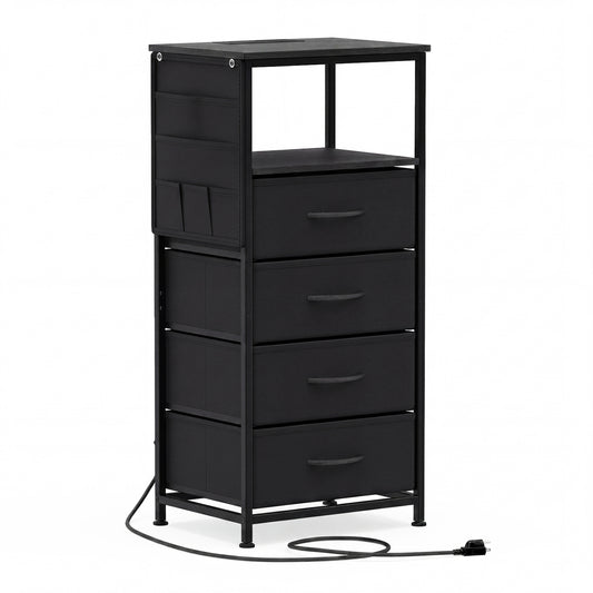 34" Modern Nightstand With Charging Station, Black Nightstands Black at Gallery Canada