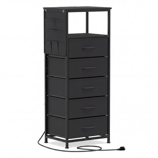 Nightstand With Charging Station, 39 Inches, Black Nightstands Black at Gallery Canada