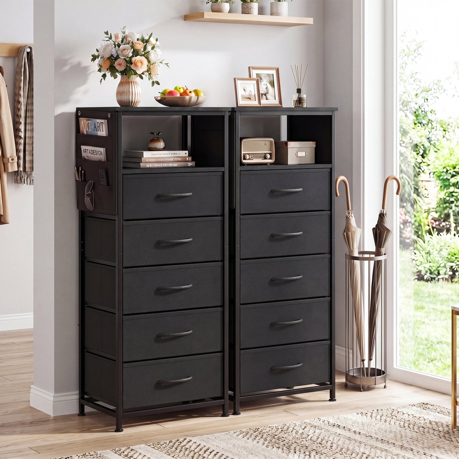 Nightstand With Charging Station, 39 Inches, Black Nightstands at Gallery Canada