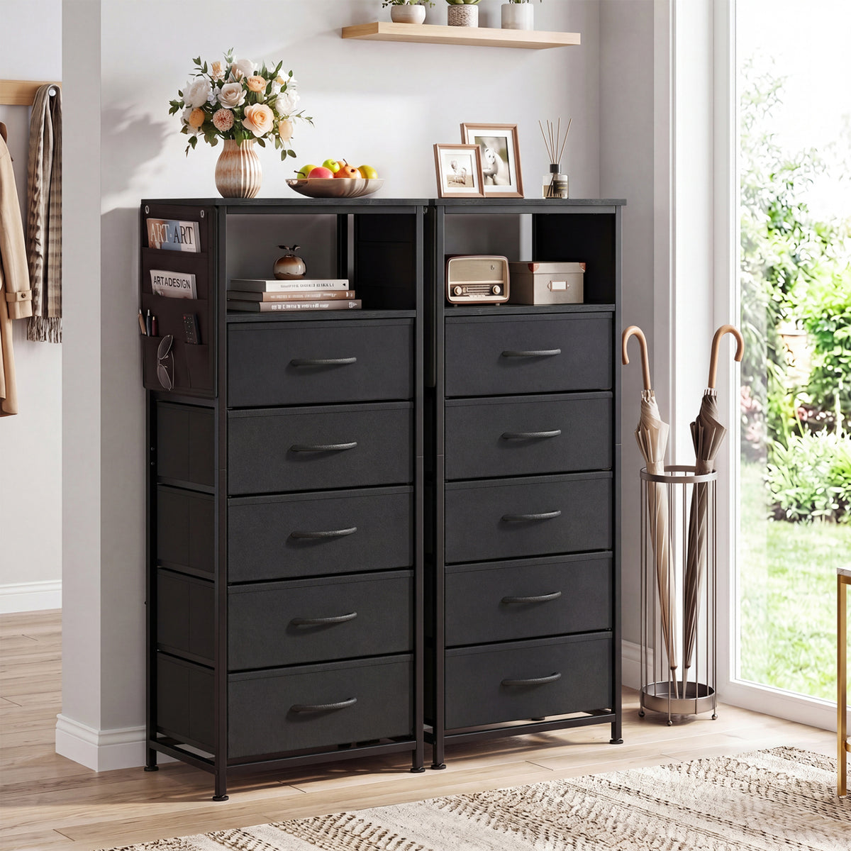 Nightstand With Charging Station, 39 Inches, Black Nightstands at Gallery Canada