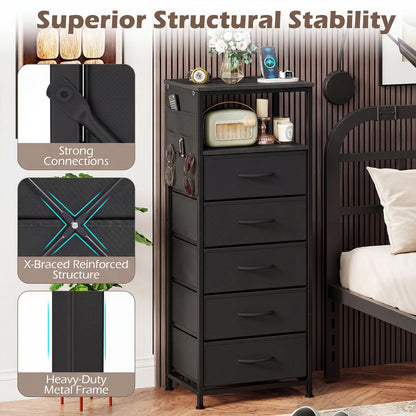 Nightstand With Charging Station, 39 Inches, Black Nightstands at Gallery Canada