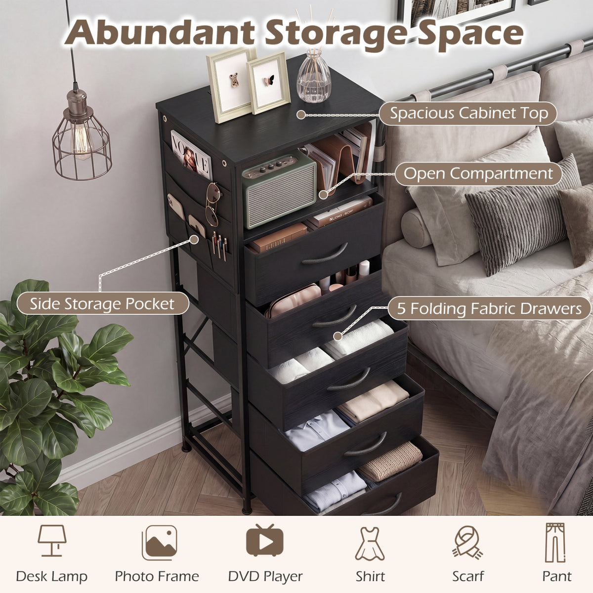 Nightstand With Charging Station, 39 Inches, Black Nightstands at Gallery Canada