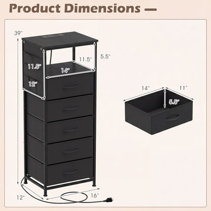 Nightstand With Charging Station, 39 Inches, Black Nightstands at Gallery Canada