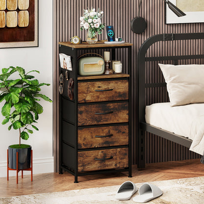 Nightstand with Charging Station, 34" Modern Bedside Table, Rustic Brown Nightstands at Gallery Canada
