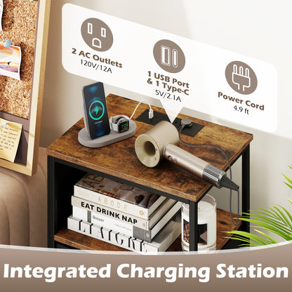 Nightstand with Charging Station, 34" Modern Bedside Table, Rustic Brown Nightstands at Gallery Canada