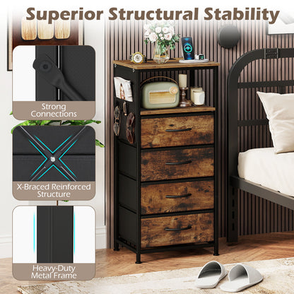 Nightstand with Charging Station, 34" Modern Bedside Table, Rustic Brown Nightstands at Gallery Canada