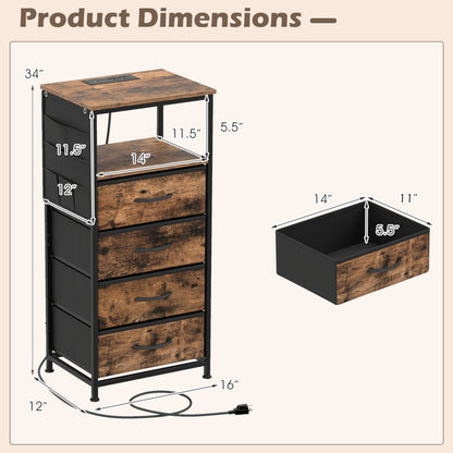 Nightstand with Charging Station, 34" Modern Bedside Table, Rustic Brown Nightstands at Gallery Canada