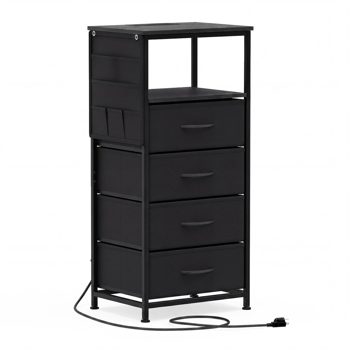 34" Modern Nightstand With Charging Station, Black Nightstands Black at Gallery Canada