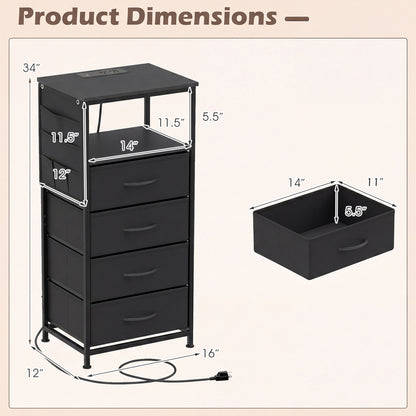 34" Modern Nightstand With Charging Station, Black Nightstands at Gallery Canada