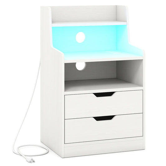 Nightstand with LED Light and Charging Station for Living Room Bedroom, White Nightstands White at Gallery Canada