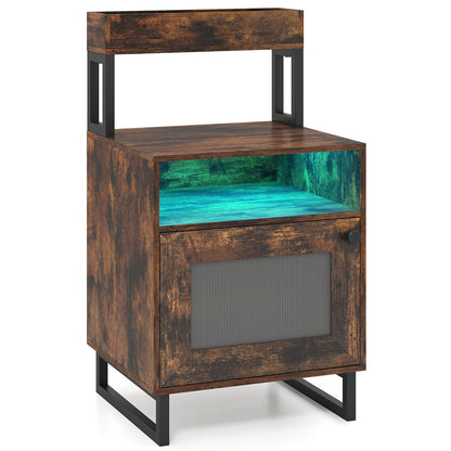 Nightstand with LED Lights, Modern End Table, Size, Rustic Brown Nightstands at Gallery Canada