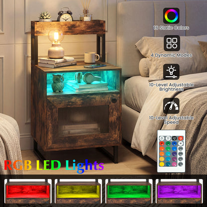 Nightstand with LED Lights, Modern End Table, Size, Rustic Brown Nightstands at Gallery Canada