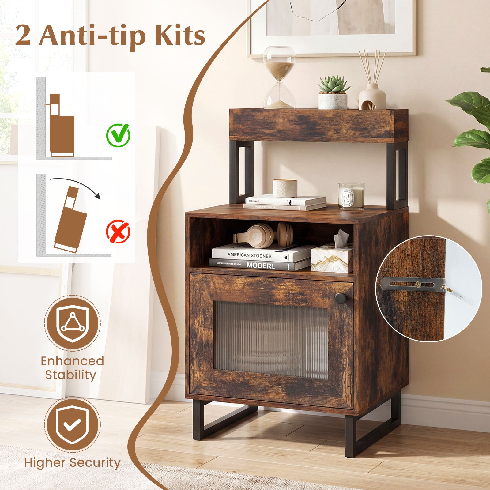 Nightstand with LED Lights, Modern End Table, Size, Rustic Brown Nightstands at Gallery Canada