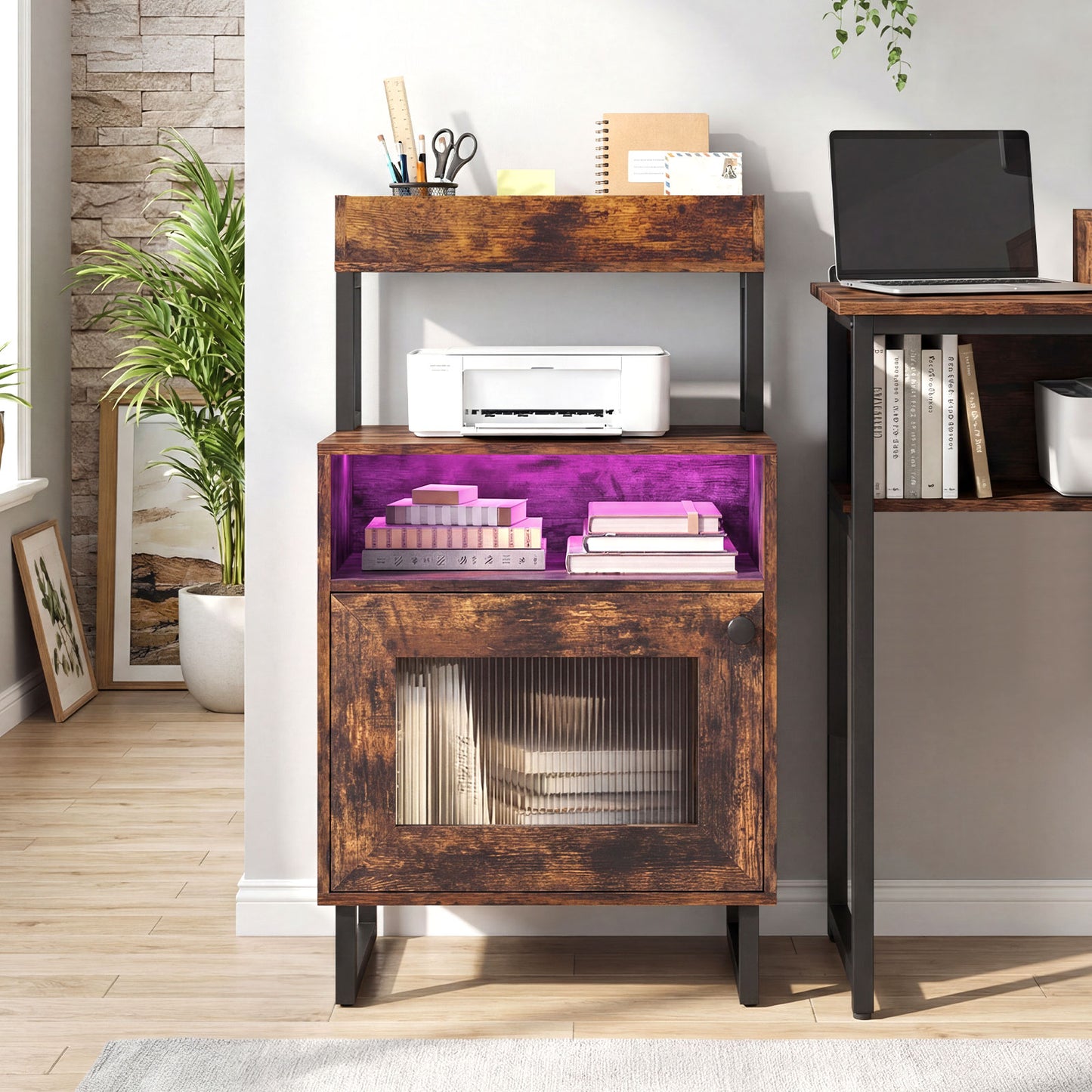 Nightstand with LED Lights, Modern End Table, Size, Rustic Brown Nightstands at Gallery Canada
