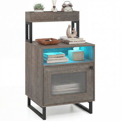 Modern LED Nightstand With Storage Cabinet, Gray Nightstands Gray at Gallery Canada