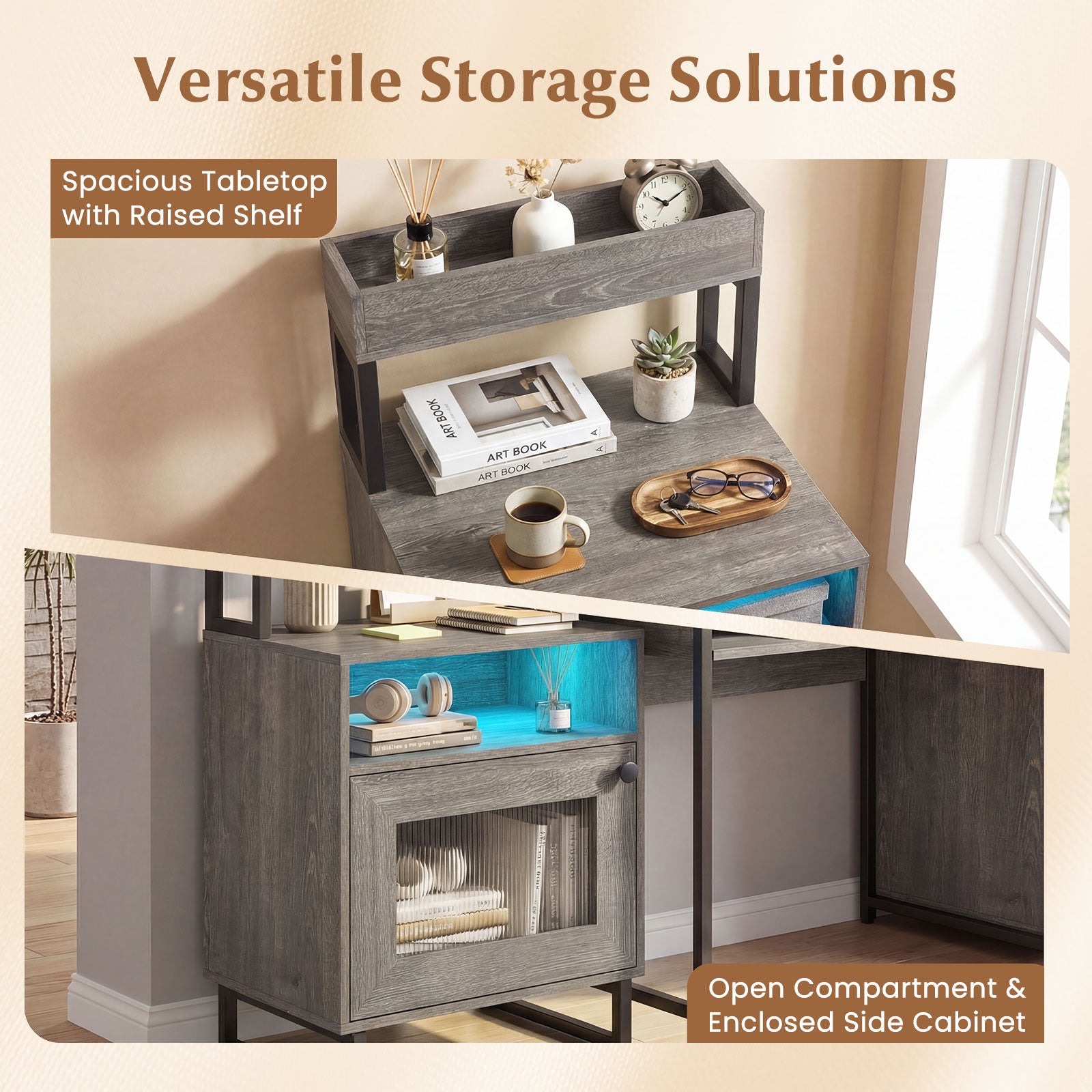 Modern LED Nightstand With Storage Cabinet, Gray Nightstands at Gallery Canada