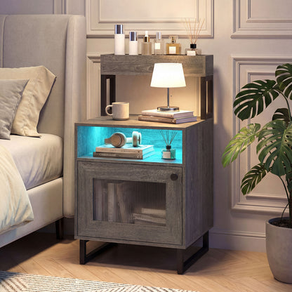 Modern LED Nightstand With Storage Cabinet, Gray Nightstands at Gallery Canada