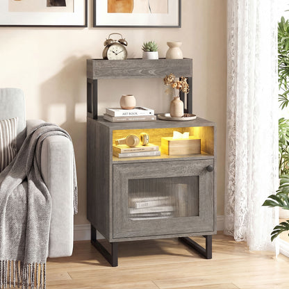 Modern LED Nightstand With Storage Cabinet, Gray Nightstands at Gallery Canada
