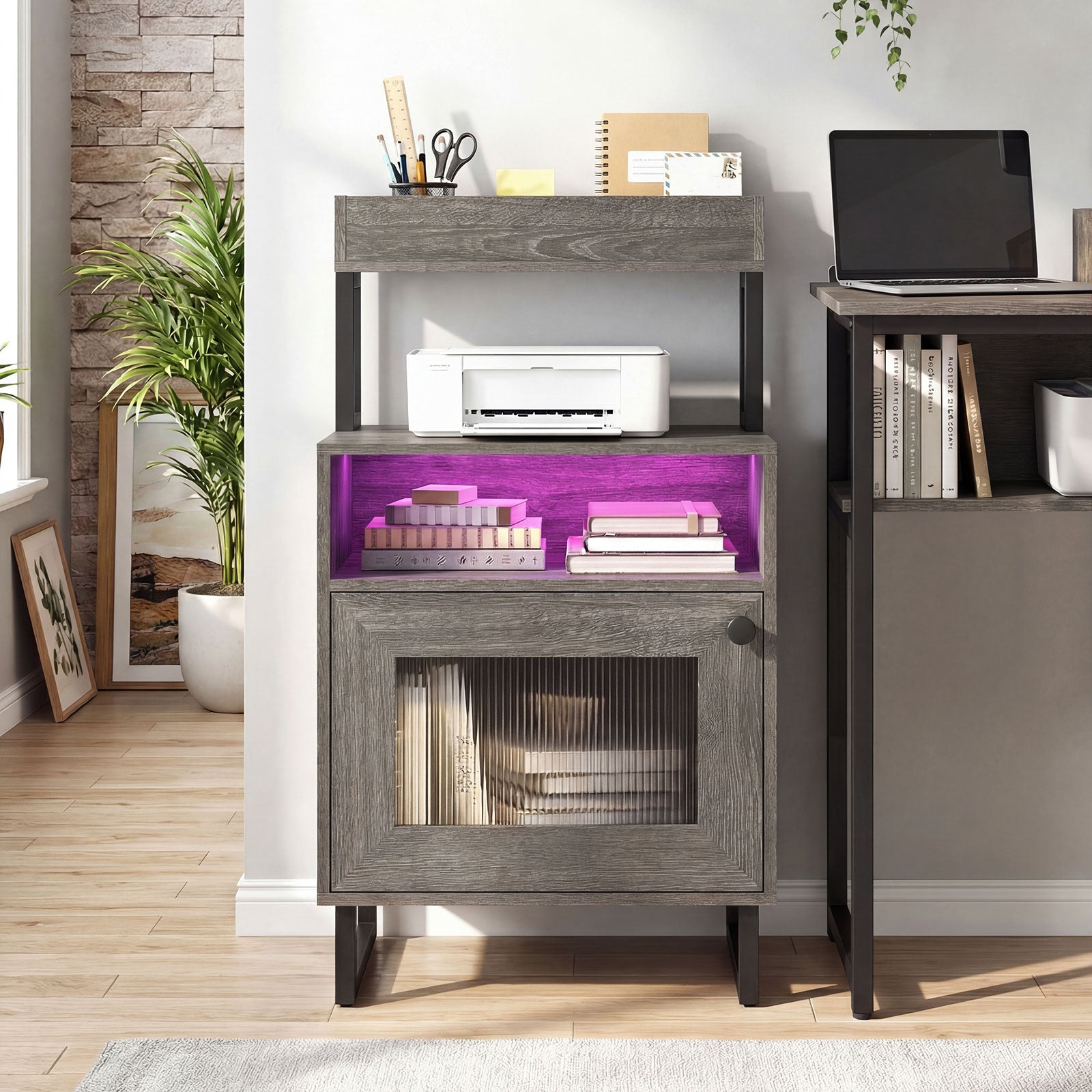 Modern LED Nightstand With Storage Cabinet, Gray Nightstands at Gallery Canada