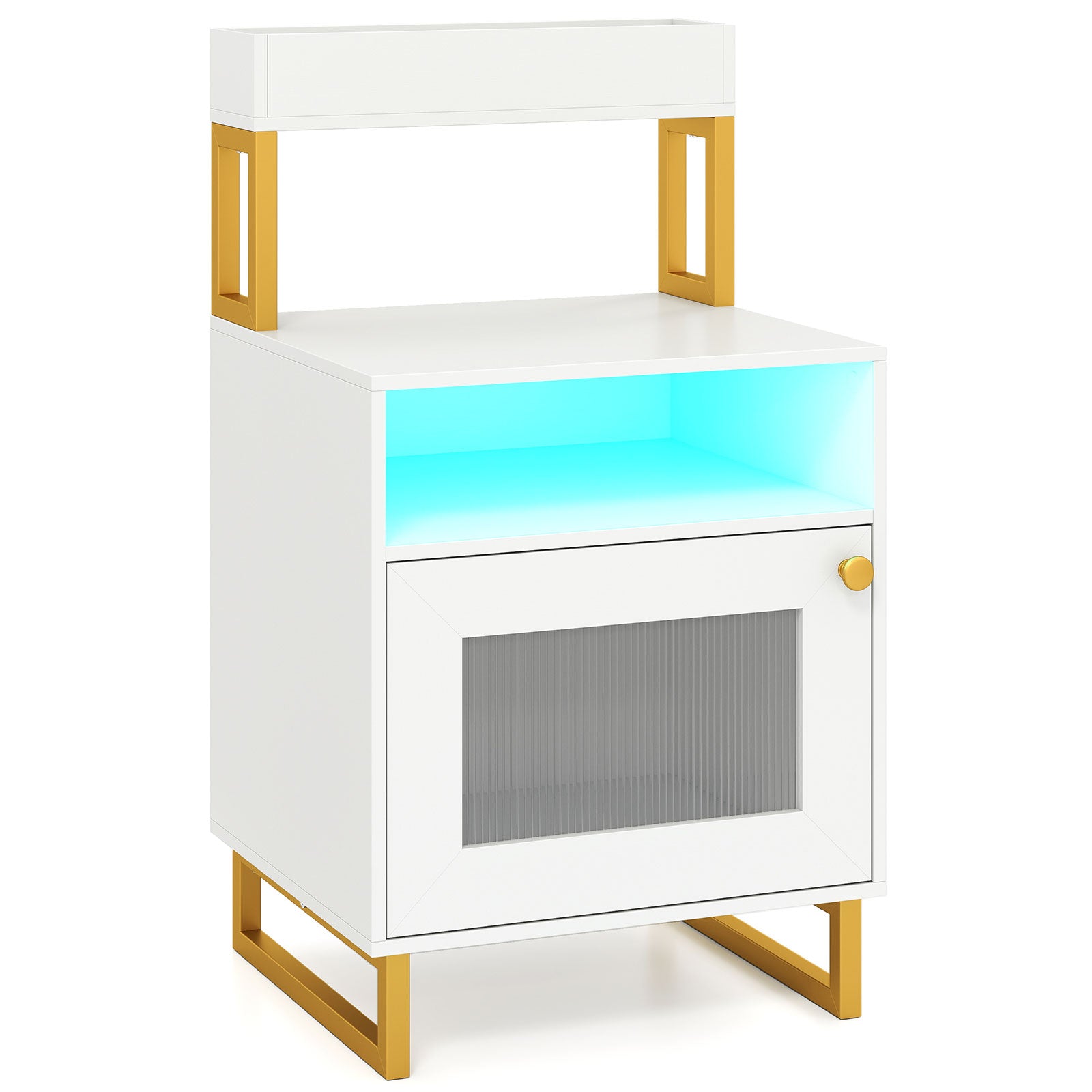 Modern LED Nightstand With Top Tray, Storage Cabinet, White Nightstands at Gallery Canada