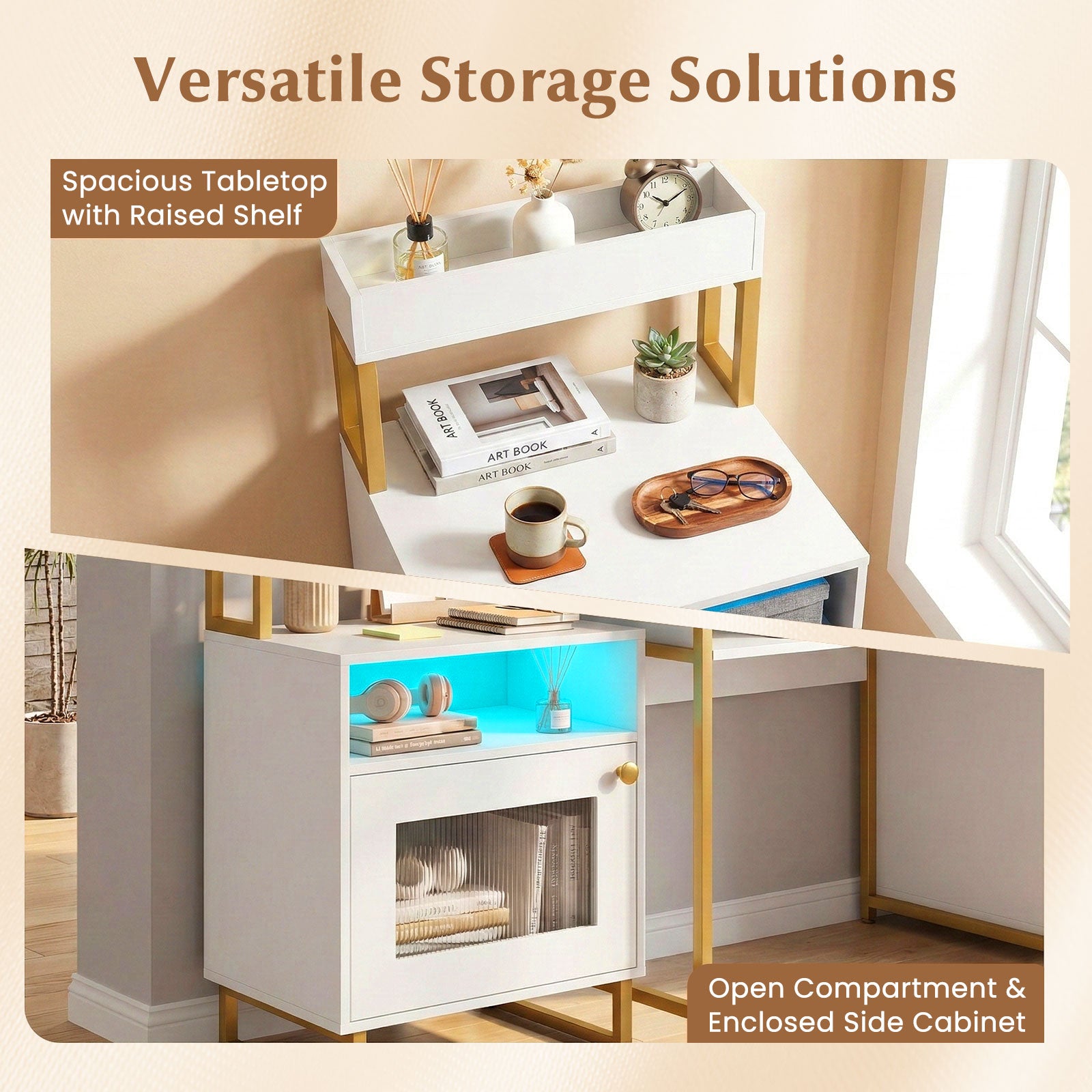Modern LED Nightstand With Top Tray, Storage Cabinet, White Nightstands at Gallery Canada