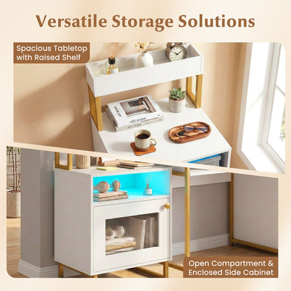Modern LED Nightstand With Top Tray, Storage Cabinet, White Nightstands at Gallery Canada