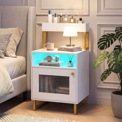 Modern LED Nightstand With Top Tray, Storage Cabinet, White Nightstands at Gallery Canada