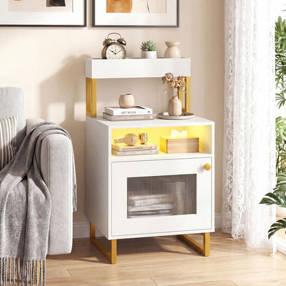 Modern LED Nightstand With Top Tray, Storage Cabinet, White Nightstands at Gallery Canada